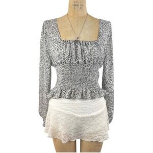 Cottagecore Praire Peplum Top Animal Print Sqaure Neck Preppy Coquette Size S